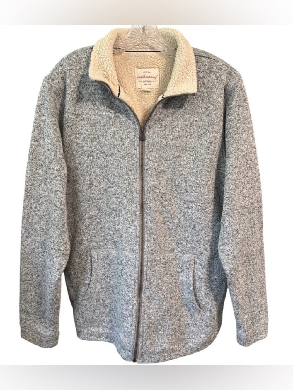 Men's Full-Zip Sweater Fleece Jacket Hand-Warmer Pockets Stand-Up Collar Large